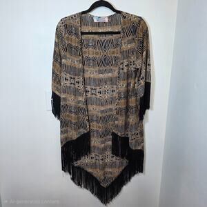 Women's Boho Hippie Camel Ethnic Kimono Tassel Cardigan Fringe Duster Poncho